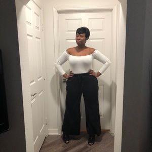 Off the Shoulder Black Jumpsuit with Pockets